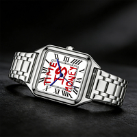 TIME IS MONEY Montre pour homme en acier inoxydable avec cadran carré, montre de luxe pour homme, montre à quartz numérique romaine, étanche
