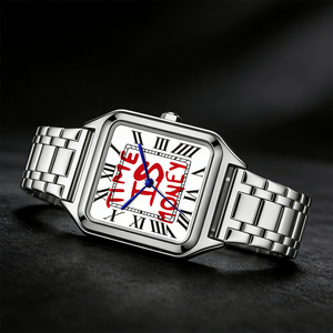 Reloj de Pulsera para Hombre TIME IS MONEY, de Acero Inoxidable, con Esfera Cuadrada, de Lujo, para Negocios, con Números Romanos, de Cuarzo, Resistente al Agua - Product Image 3