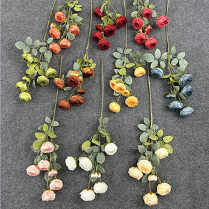 Bouquet de roses artificielles en soie à bords brûlés Austin pour décoration de mariage 80cm, moulage par injection - Product Image 1