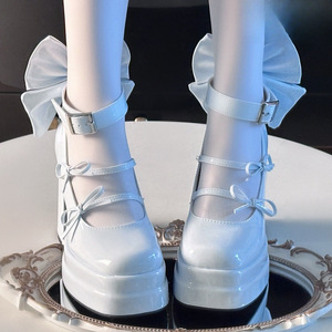 2026 Butterfly Fantasy Cute Sweet Square Round Toe Mary Jane Shoes Double <b>Platform</b> Super High <b>Heels</b> Big Bow <b>White</b> Women Shoes - Product Image 3