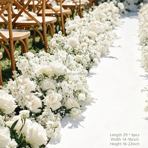 Chemin de table vintage romantique classique blanc en fausse pivoine et rose 200x40cm pour banquet, décoration de mariage, chemin de table en soie pour allée fleurie - Product Image 1