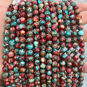 Gran oferta de cuentas de piedras preciosas naturales pulidas de <span class=keywords><strong>jaspe</strong></span> imperial rojo <span class=keywords><strong>azul</strong></span>, cuentas de <span class=keywords><strong>jaspe</strong></span> imperial sueltas redondas para hacer pulseras - Product Image 5