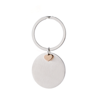 Porte-clés rond en acier inoxydable Ywyougang avec breloque cœur, étiquette vierge personnalisable à graver, pour cadeau, vente en gros