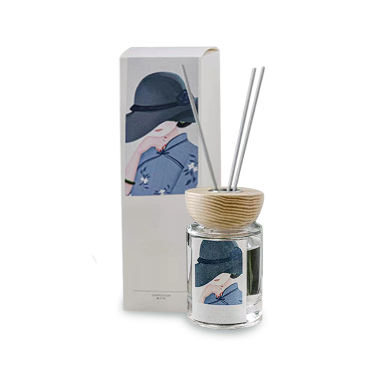 پخش کننده نی بطری شیشه ای عطر عطر اسانس آروماتراپی با درب چوبی 1