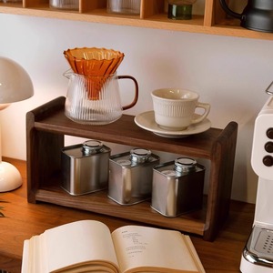 Support de rangement pour tasses à café en bois, 2 niveaux, bois de cerisier d'Amérique du Nord, organisateur de bureau durable, style chinois - Product Image 4