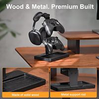 Support pour manettes et casque en bois massif, organiseur double pour manettes de jeu, compatible avec Xbox, PS4, PS5, support pour casque