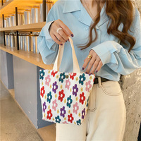 Tas Bento Box Kanvas Cetak Kerut Warna-warni Grosir, Lucu dan Segar, Dua Pegangan, Tas Tangan Model Bucket Berkualitas Tinggi
