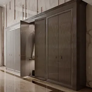 High gloss warm grey storage wardrobe antique gold metal handle luxury bedroom wardrobe storage cabinet custom