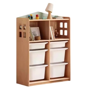 Estante de Almacenamiento Abierto de Madera Maciza, Organizador de Juguetes para Niños, Estante de Juguetes de Madera <span class=keywords><strong>Montessori</strong></span> con Contenedores Blancos - Product Image 1