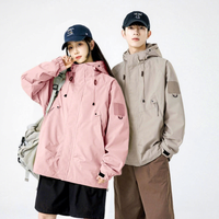 Blouson Bomber Unisexe Imperméable Coupe-Vent en Softshell à Coupe Ample avec Fermeture Éclair et Capuche, Doublure Polaire en Polyester, Effet Délavé pour l'Automne