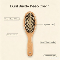 Brosse à cheveux démêlante et lissante à coussin d'air avec manche en bois de hêtre, poils de sanglier naturels et picots en nylon pour massage du cuir chevelu