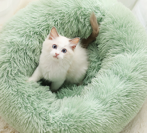 Lusso rotondo letto per cani lavabile peluche divano con modello solido in pelliccia sintetica cuccia per cuccioli e gattini - Product Image 3
