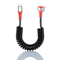 Câble USB A vers USB C en spirale, coudé à 90 degrés, en silicone extensible, charge rapide 6A pour téléphone Android, tablette, voiture