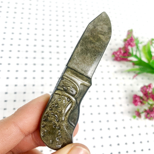 Couteau en obsidienne dorée artisanal en cristal naturel en gros, couteau en obsidienne argentée de haute qualité, sculpture pour la décoration de la maison - Product Image 4