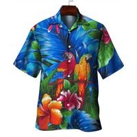Sommer Blumen Papagei 3D gedruckt Hawaii hemd Einreiher Kurzarm für Männer und Frauen Mode Bluse Kleidung