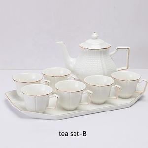 Services à thé en porcelaine blanche de style européen en gros avec bordure dorée - Product Image 4