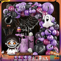 Kit d'arche de ballons gonflables pour fête d'Halloween, ballons en latex noir, fournitures de fête d'Halloween, décoration, guirlande de ballons