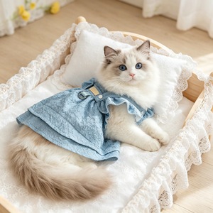 Robe en jean pour chats et chiens, jupe fine à manches courtes pour animaux de compagnie, design mignon, à porter en quatre saisons - Product Image 1