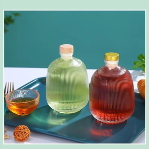 Botella de bebida de vidrio transparente de 375ml, tapa de corcho, serigrafía plana de flor de melocotón para licor jugoso, vino, <span class=keywords><strong>whisky</strong></span>, Vodka, Tequila - Product Image 1