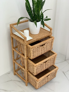 ตะกร้าผ้าดีไซน์ใหม่ปี 2021 ราคาโรงงาน ชั้นวางของไม้ไผ่ธรรมชาติ 3 ชั้น พร้อมกล่องหวาย สำหรับห้องน้ำและห้องนอน - Product Image 6