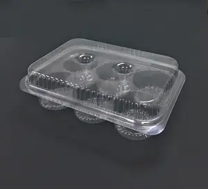 Contenedor de plástico para cupcakes de 6 cavidades, caja de embalaje desechable para Magdalenas con bisagras