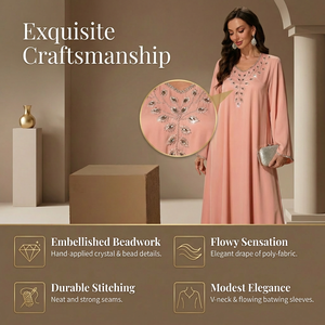 Nouvelle Robe Longue Ample à Col en V Ornée de Diamants Faite à la Main, Tendance, pour Femmes Musulmanes du Moyen-Orient (Vêtements Transfrontaliers) - Product Image 2