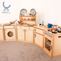 XIHA Mainan Dapur Set Mainan Anak Perempuan, Furnitur Meja Dapur Kayu untuk Anak Perempuan Bahan Montessori