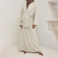 Ensemble Modeste Femme Aschulman en Tissu Viscose et Lin, Couleur Unie, Haut et Jupe Large 2 Pièces pour Femmes Musulmanes