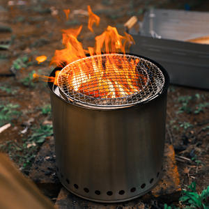 Poêle à bois intégré en acier inoxydable pour extérieur, 32 cm, portable, avec grille et support pour casseroles, pour le camping - Product Image 5