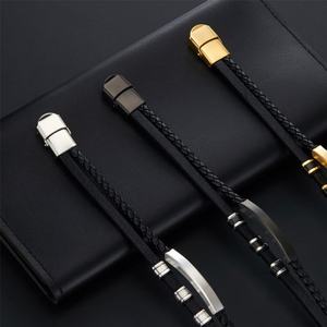 Custom 316l Stainless Steel <b>Men</b> <b>Bracelet</b> Engrave 14k 18k <b>Gold</b> Plated Fashion Multi-layer Leather Braided <b>Bracelet</b> for <b>Men</b> - Product Image 4