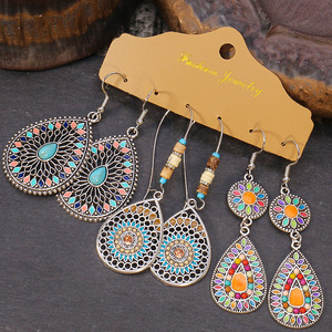 Fashion Jewelry Sets Women's Bohemia Alloy Earrings Water <b>Drop</b> Tassel Party Costume Jewelry Multiple Pairs - Product Image 4