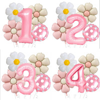 Lot de 5 ballons chiffres en aluminium motif marguerite, ballon chiffre rose de 32 pouces avec ballons marguerite pastel, décoration de fête d'anniversaire, vente en gros