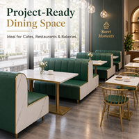Meubles de restaurant et de cafétéria sur mesure en cuir PU vert érable et doré, table et chaises, canapés et banquettes
