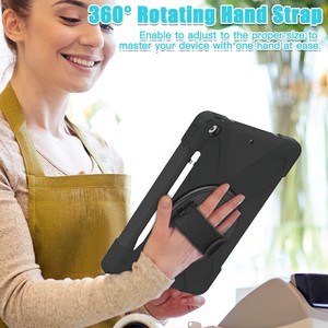 Étui pour ipad 10.2 2019/2020/2021 Silicone + PC Bandoulière Antichoc Support Tablette Couverture 360 ° rotation Avec étui pour stylo Robuste - Product Image 6
