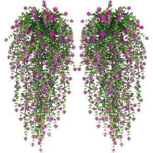 Plante Artificielle Suspendue Imitation Sentai, Fleurs Violettes, Feuilles Vertes, 2 Pièces, Décoration Intérieure et Extérieure - Product Image 1