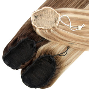 <span class=keywords><strong>Queue</strong></span> <span class=keywords><strong>de</strong></span> <span class=keywords><strong>cheval</strong></span> à cordon en cheveux vierges lisses et soyeux, 100 % cheveux humains européens doublement étirés, 14-26 pouces – Prix usine, vente chaude - Product Image 2