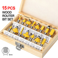 Joseph Factory Direct Sales – Ensemble de 15 fraises pour le travail du bois, outil de coupe pour le bois avec tige de 8 mm de diamètre
