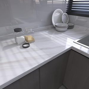 Papel pintado de mármol blanco brillante Peel and Stick, película de vinilo autoadhesiva, papel de pared impermeable extraíble para armario de cocina - Product Image 5