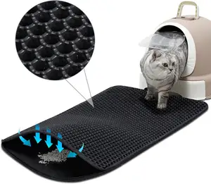 Alfombrilla de arena para gatos, caja de arena para gatitos, alfombrilla impermeable para gatos, diseño de doble capa de panal, lavable a máquina