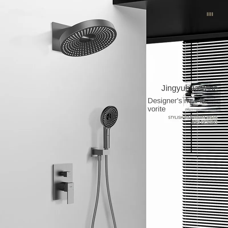 Fashion Wall Mounted Shower Head Waterfall Bath Shower Faucets Gun Metal Grey Concealed Bathroom Sho