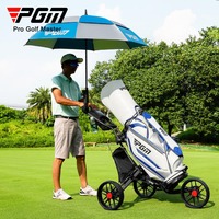Chariot de golf manuel pliable multifonctionnel PGM QC007 à 3 roues avec siège, glacières et porte-parasol