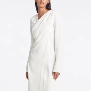 Vestido Maxi de Lino Personalizado para Mujer, Manga Larga, Cuello en V, Casual, Holgado, con Abertura Lateral, Talla XS, Tejido Sólido, para Primavera, Verano y Otoño - Product Image 4
