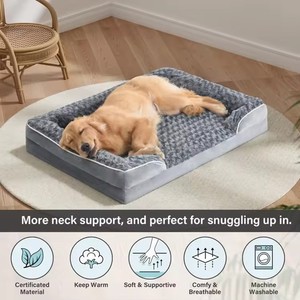 Factory Custom High Quality Gray Plush Orthopedic Memory Foam <b>Large</b> Dog Pet Bed Wholesale Rectangular 4 Sided <b>Pillow</b> Dog Bed - Product Image 5