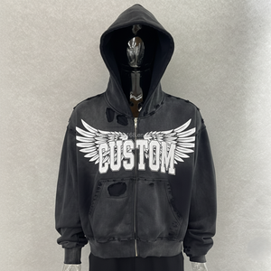 Benutzer definierte 100% Baumwolle Französisch Terry Heavyweight Boxy Fit DTG-Druck Distressed Acid Washed Sun Faded Cropped Men Hoodies - Product Image 1