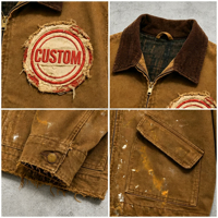 Vestes de travail d'hiver pour hommes, style camionneur, en sergé 100% coton, effet vieilli, avec éclaboussures de peinture et patchs vintage, fabrication OEM sur mesure