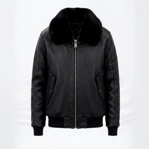 <b>Men's</b> <b>Leather</b> <b>Faux</b> Fur Bomber <b>Jacket</b> Autumn Wear - Product Image 1