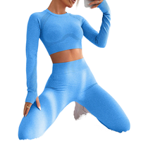 Set 2 Potong Pakaian Yoga Fashion, Kaos Olahraga Pendek Berlubang di Belakang dengan Lubang Jempol dan Legging, Pakaian Fitness