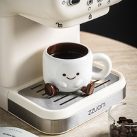 Mug à café en céramique mignon avec soucoupe, motif adorable visage souriant et pied, idéal pour la maison, le bureau ou comme cadeau