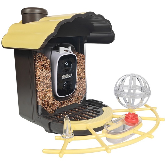Solar Powered Automatic 1000+ Birds AI Recognition Smart Bird Feeder Camera 4MP CMOS 2K QHD Waterproof Wide Angle Videos Watch