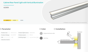Bande lumineuse <span class=keywords><strong>LED</strong></span> pour armoire de <span class=keywords><strong>cuisine</strong></span>, 12/24VDC, 3000-6000K, aluminium moderne, éclairage vertical, longueur personnalisable, panneau arrière - Product Image 5